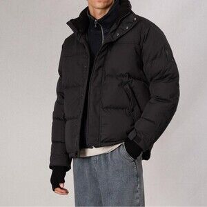 RAG & BONE Jacket Mens Medium Black Bubble Puffer Coat Down Insulated Logo $598